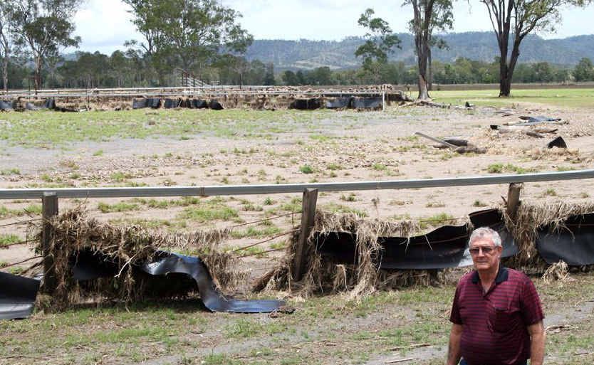 Gympie Mayor Ron Dyne surveys the flood debris left on the Kilkivan Showgrounds. Gympie Mayor Ron Dyne surveys the flood debris left on the Kilkivan Showgrounds.